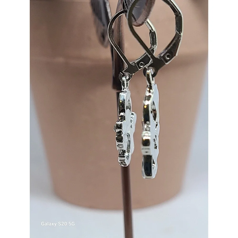 Snowman Enamel Drop‎ Earrings Silver Tone Blue Winter Holiday Rhinestone Dangle